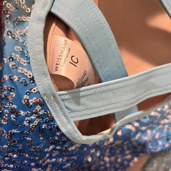 Weissman Blue Sequined Long-sleeved short bodysuit - Picture 3 of 3